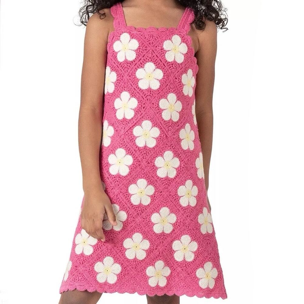 Rare Editions Little Girls Pink Daisy Crochet Dress Size 5